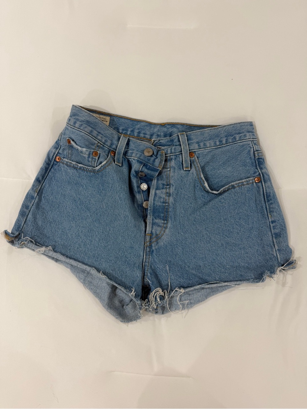 Levi's Light Blue Button-Fly Distressed Denim Shorts
